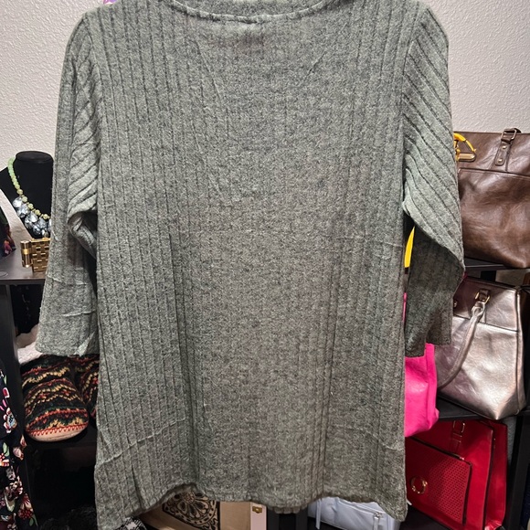 Green Ribbed Button Sweater - Picture 2 of 5